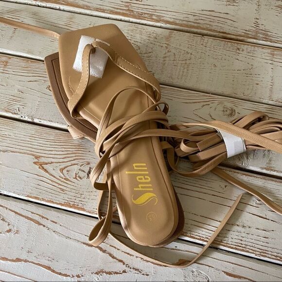 Sheln tan tie up strappy sandals 6.5 - Picture 1 of 3